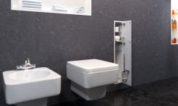 Schowek podtynkowy WC do szczotki i papieru toaletowego, do zabudowy w ścianie 18x97,2x15 cm kołnierz typu Flat MCJ stal lakierowana na biało, szkło białe F.PW2D LWH WC 950