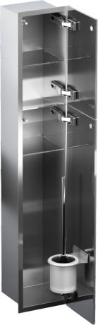 Przejdź do produktu Schowek podtynkowy WC do szczotki i papieru toaletowego, do zabudowy w ścianie 18x97,2x15 cm kołnierz typu Flat MCJ stal szlifowana, szkło białe F.PW2D WC 950