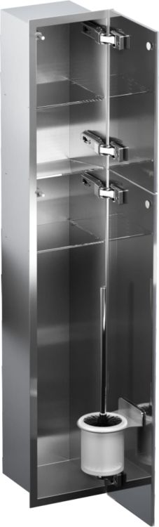 Schowek podtynkowy WC do szczotki i papieru toaletowego, do zabudowy w ścianie 18x97,2x15 cm kołnierz typu Flat MCJ stal szlifowana, szkło białe F.PW2D WC 950