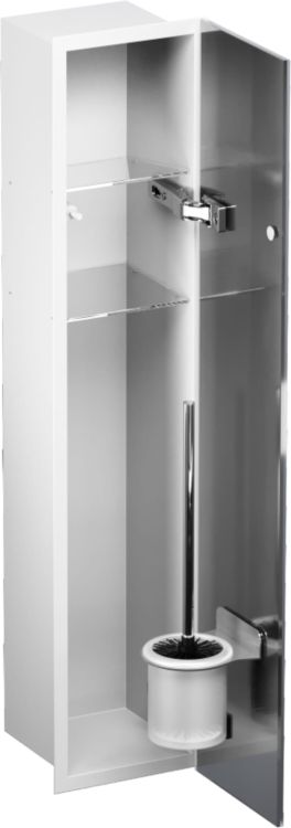 Schowek podtynkowy WC do szczotki i papieru toaletowego, do zabudowy w ścianie 18x82,5x15 cm MCJ F.PWAD LWH WC 800 stal lakierowana na biało