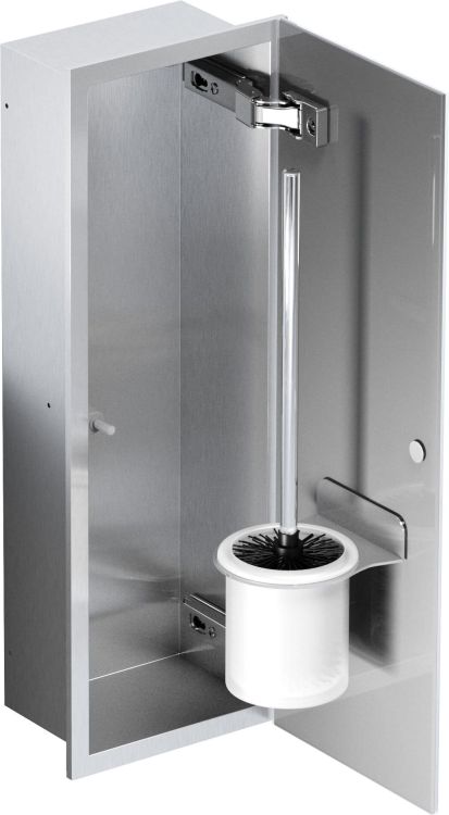 Schowek podtynkowy WC do szczotki, do zabudowy w ścianie 18x46x10 cm kołnierz typu Bend MCJ stal szlifowana, szklane drzwi B.PWAD WC 450