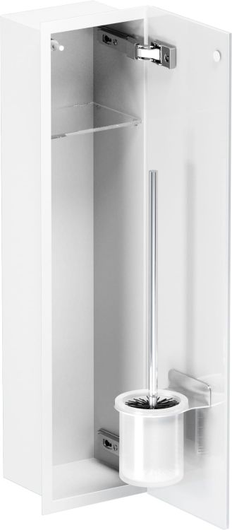 Schowek podtynkowy WC do szczotki, do zabudowy w ścianie 18x66x13 cm kołnierz typu Flat MCJ stal malowana na biały, szklane drzwi F.PWAD LWH WC 600