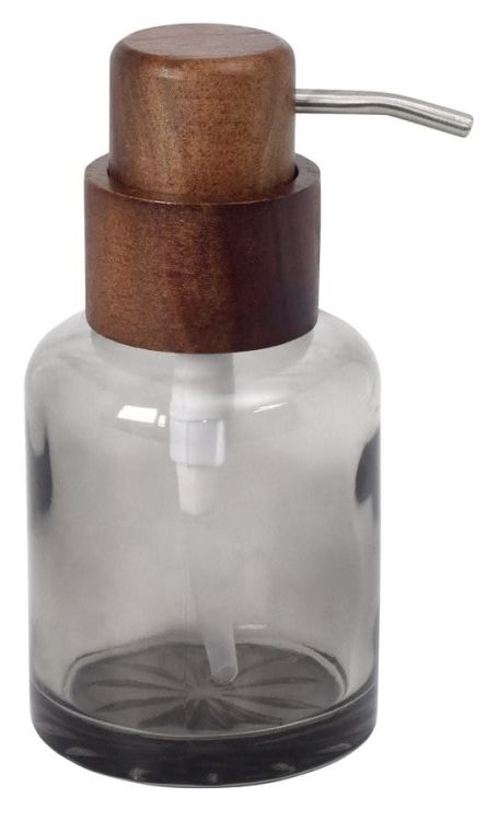 FIGO wolnostojący dozownik mydła 300ml, szkło przydymione/drewno