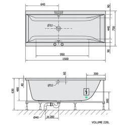 CLEO wanna z hydromasażem, 150x75x48cm, Active Hydro-Air, chrom