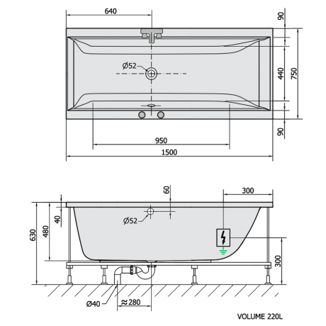 Przejdź do produktu CLEO wanna z hydromasażem, 150x75x48cm, Active Hydro-Air, chrom
