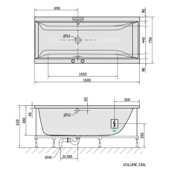 CLEO wanna z hydromasażem, 160x75x48cm, Active Hydro-Air, chrom