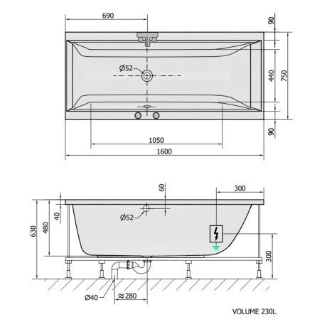 Przejdź do produktu CLEO wanna z hydromasażem, 160x75x48cm, Active Hydro-Air, chrom
