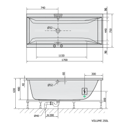 CLEO wanna z hydromasażem, 170x75x48cm, Active Hydro-Air, chrom