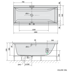 CLEO wanna z hydromasażem, 180x90x48cm, Attraction Hydro-Air, chrom