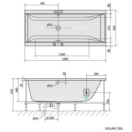 Przejdź do produktu CLEO wanna z hydromasażem, 180x90x48cm, Highline Hydro-Air, chrom