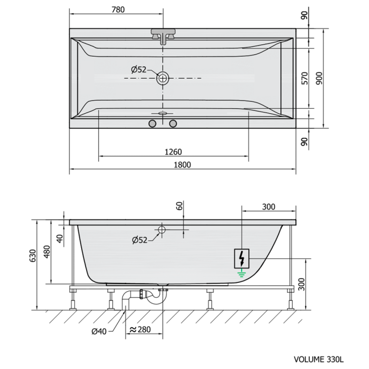 CLEO wanna z hydromasażem, 180x90x48cm, Highline Hydro-Air, chrom