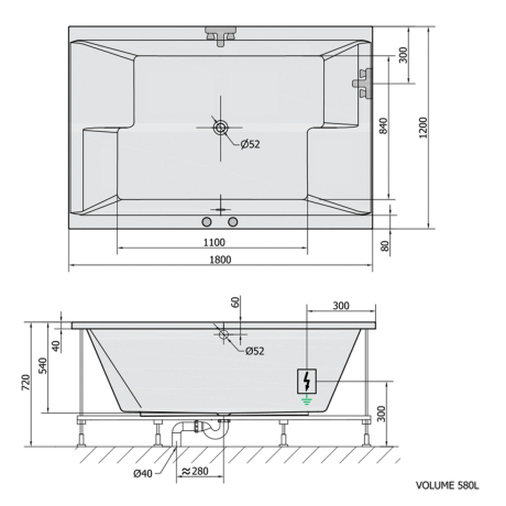 Przejdź do produktu DUPLA wanna z hydromasażem, 180x120x54cm, Active Hydro-Air, chrom