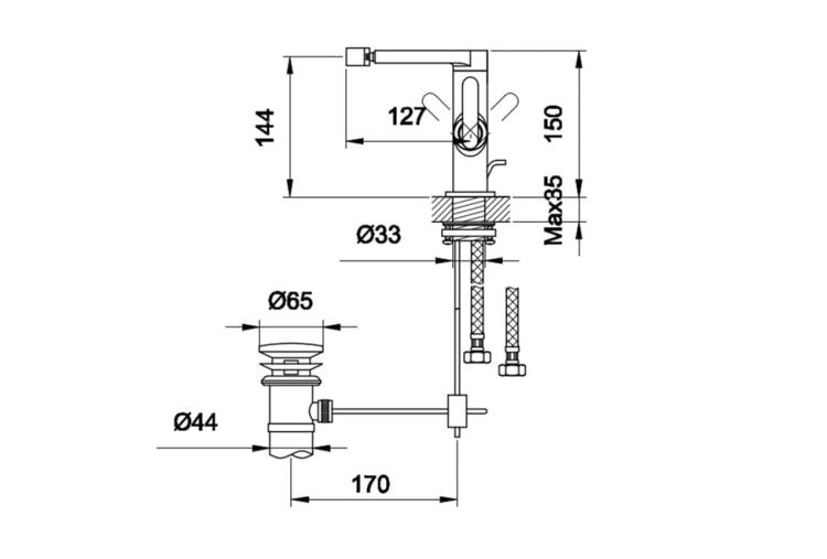 Bateria bidetowa Kohlman Boxine QB130B chrom rys. tech.