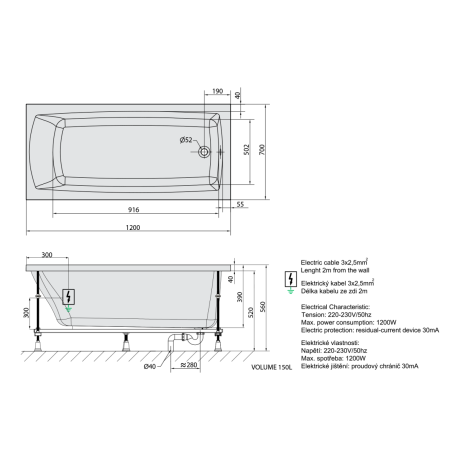 Przejdź do produktu LILY wanna z hydromasażem, 120x70x39cm, Highline Hydro-Air, chrom