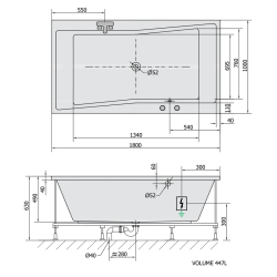 QUEST wanna z hydromasażem, 180x100x49cm, Highline Hydro-Air, chrom