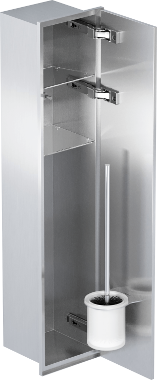 Do zabudowy kaflami schowek podtynkowy WC do szczotki i papieru toaletowego 18x80x15 cm MCJ stal szlifowana kołnierz typu Zero Z.PWAT WC 800