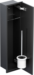 Do zabudowy kaflami schowek podtynkowy WC do szczotki i papieru toaletowego 18x60x15 cm MCJ stal malowana na czarno kołnierz typu Zero Z.PWAT LBL WC 600