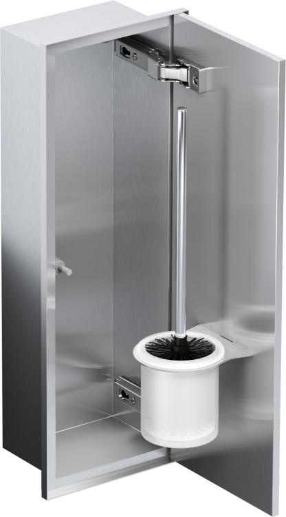 Do zabudowy kaflami schowek podtynkowy WC do szczotki 18x45x15 cm MCJ stal szlifowana kołnierz typu Zero Z.PWAT WC  450