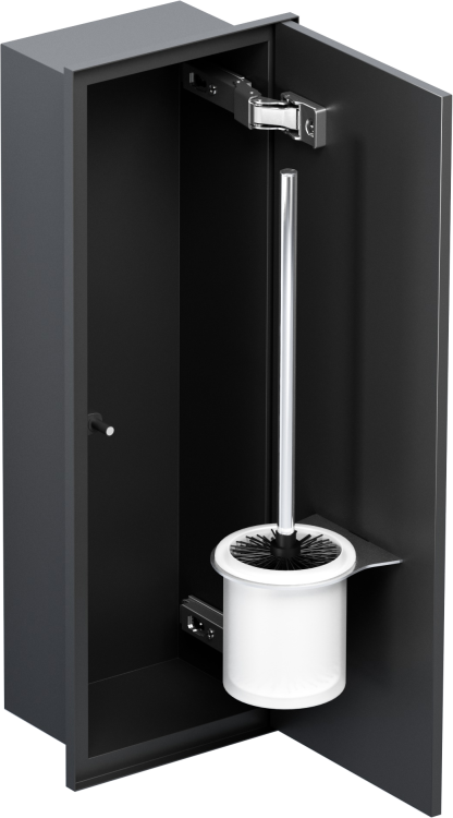 Do zabudowy kaflami schowek podtynkowy WC do szczotki 18x45x15 cm MCJ stal lakierowana na czarny kołnierz typu Zero Z.PWATLBL WC 450
