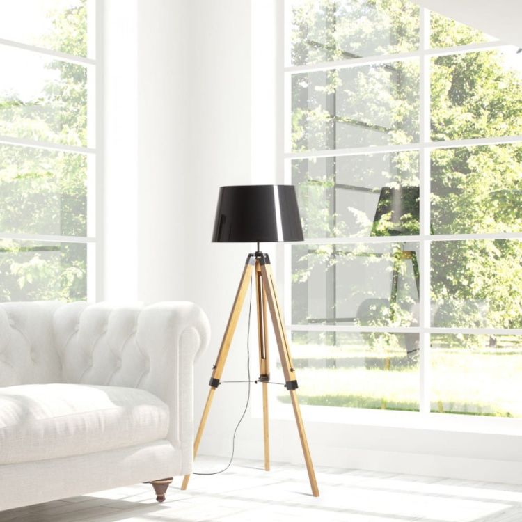 ALVIS stojak podłogowy bambus/czarna 230V LED E27 15W