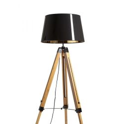 ALVIS/RIDICK podłogowa błyszcząca czarna folia złota/bambus/czarna 230V LED E27 15W