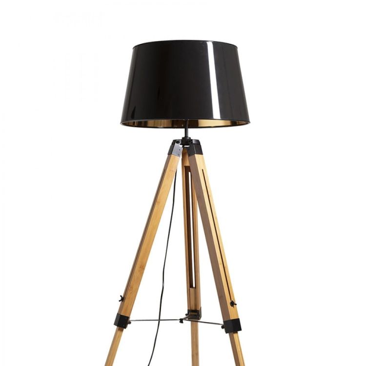 ALVIS/RIDICK podłogowa błyszcząca czarna folia złota/bambus/czarna 230V LED E27 15W