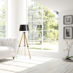 ALVIS/RIDICK podłogowa błyszcząca czarna folia złota/bambus/czarna 230V LED E27 15W