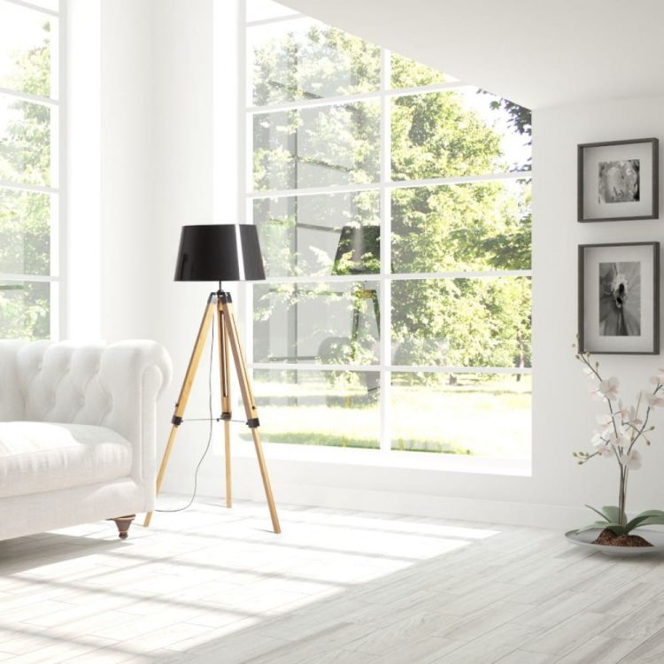 ALVIS/RIDICK podłogowa błyszcząca czarna folia złota/bambus/czarna 230V LED E27 15W