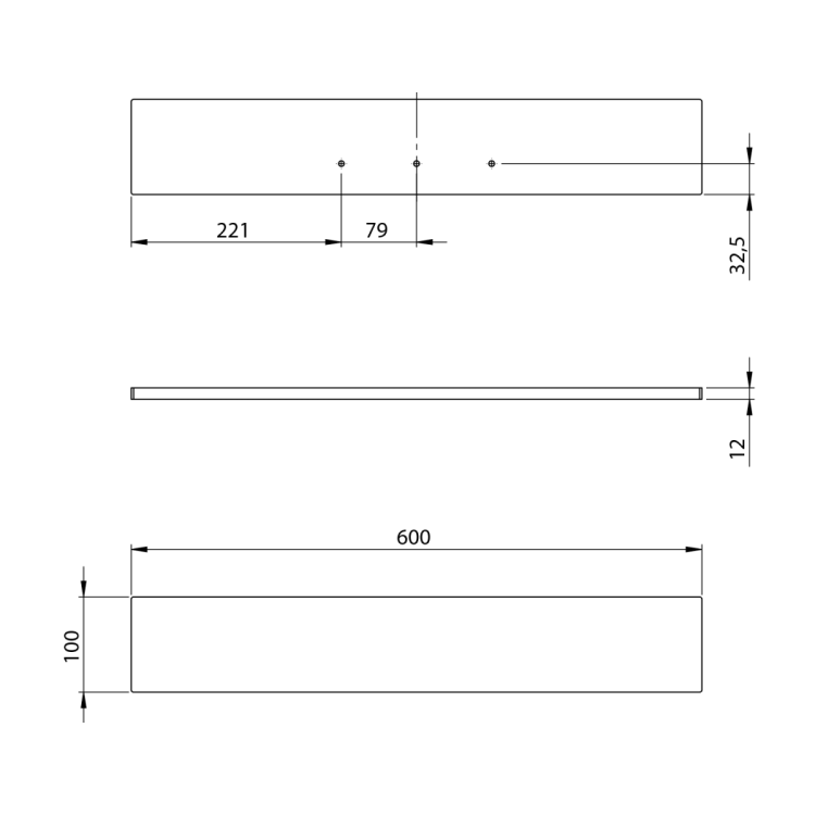 Półka z uchwytami 60x10cm, kompozyt, czarny mat