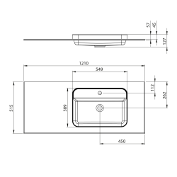 BRAHEA umywalka 121x51,5cm (30+90cm), Rockstone, prawy, biały mat