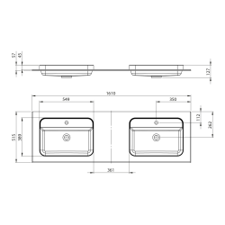 BRAHEA umywalka podwójna 161x51,5cm (70+20+70cm), Rockstone, biały mat