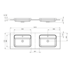 BRAHEA umywalka podwójna 161x51,5cm (80+80cm), Rockstone, biały mat