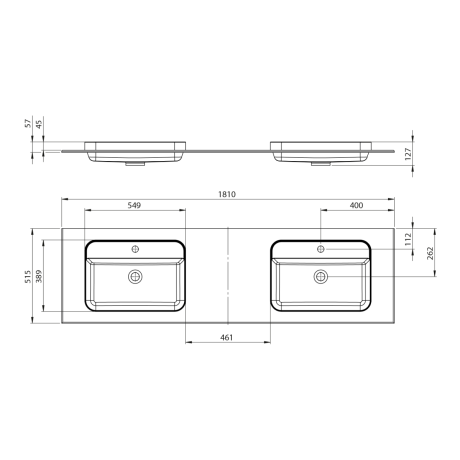 Przejdź do produktu BRAHEA umywalka podwójna 181x51,5cm (80+20+80cm), Rockstone, biały mat