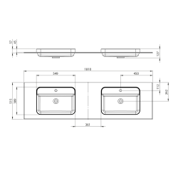 BRAHEA umywalka podwójna 181x51,5cm (90+90cm), Rockstone, biały mat