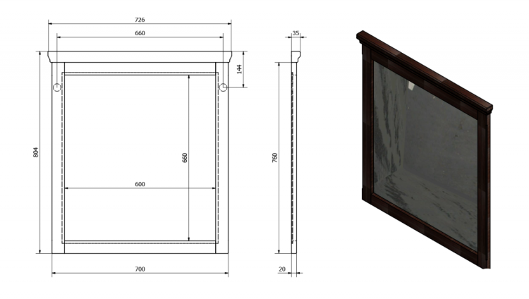 CROSS lustro w drewnianej ramie 70x80cm, buk