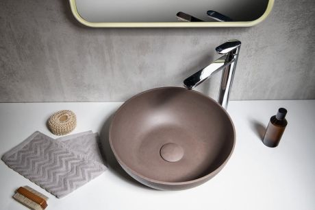 Przejdź do produktu FORMIGO umywalka betonowa nablatowa, średnica 39cm, ciemnobrązowy mat