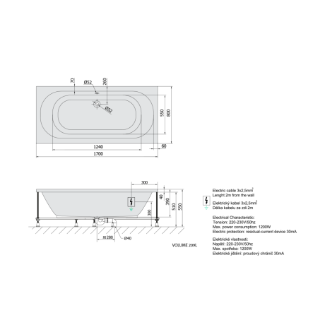 Przejdź do produktu LEVANA wanna z hydromasażem, 170x80x39cm, Active Hydro, chrom
