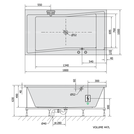 Przejdź do produktu QUEST wanna z hydromasażem, 180x100x49cm, Active Hydro, chrom