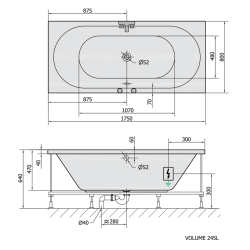 VIVA B wanna z hydromasażem, 175x80x47cm, Attraction Hydro, chrom