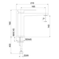 LATUS bateria umywalkowa bez odpływem, wysokość 180mm, czarny mat