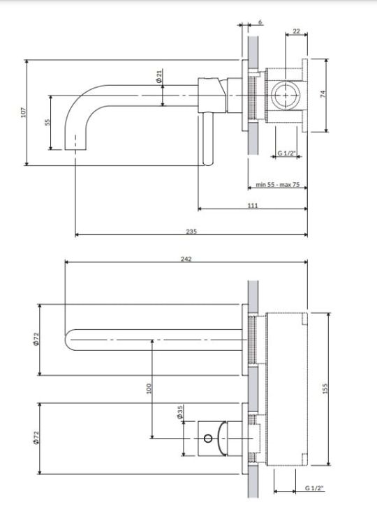 Bateria umywalkowa podtynkowa 2-otworowa, bez elementu podtynkowego Omnires Y1215HROCP miedź połysk