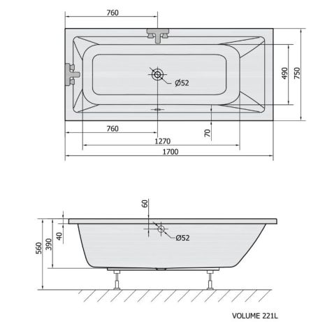 Przejdź do produktu MIMOA wanna prostokątna 170x75x39cm, biały