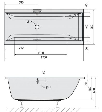 Przejdź do produktu CLEO wanna prostokątna 170x75x48cm, biały