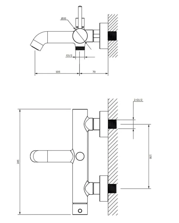 Bateria wannowa ścienna ze słuchawką prysznicową Omnires Y1231WM biały mat