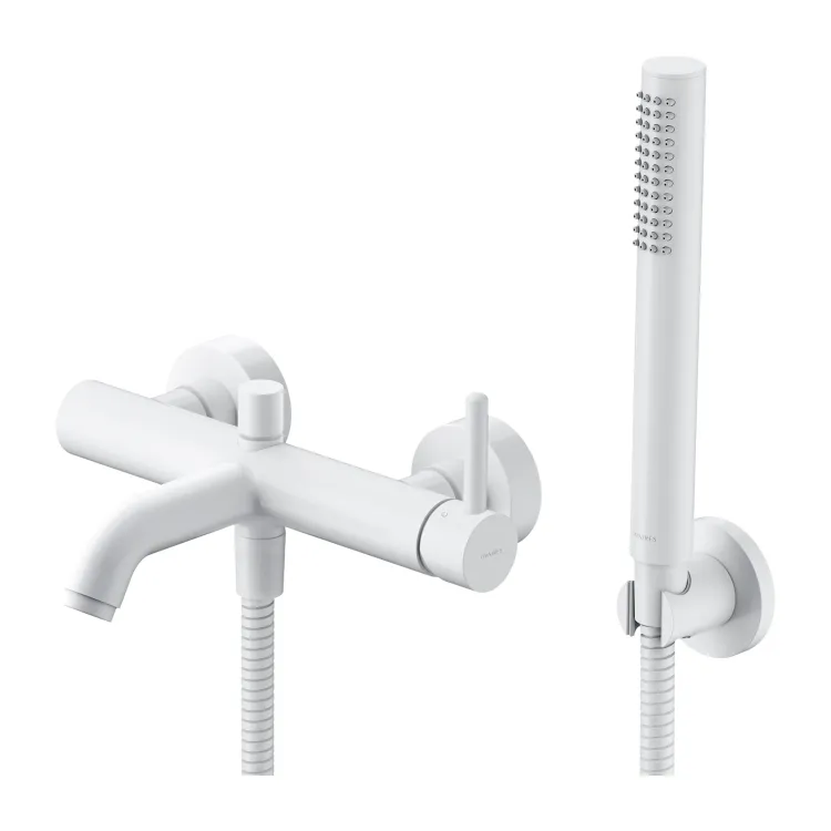 Bateria wannowa ścienna ze słuchawką prysznicową Omnires Y1231WM biały mat