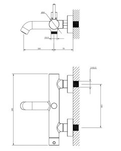 Bateria wannowa ścienna ze słuchawką prysznicową Omnires Y1231CR chrom połysk