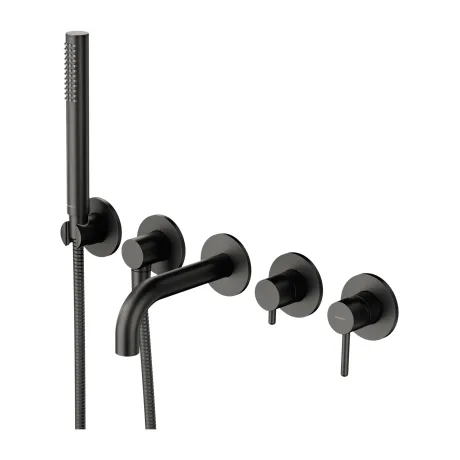 Przejdź do produktu Bateria wannowa, podtynkowa 5-otworowa ze słuchawką prysznicową i krótką wylewką Omnires Y1237-1SGR grafit szczotkowany