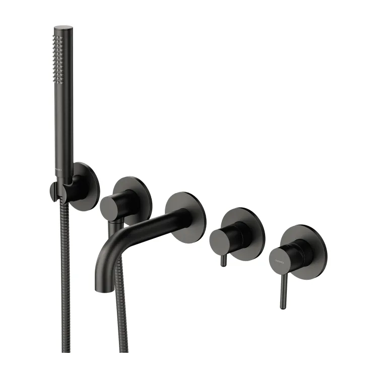 Bateria wannowa, podtynkowa 5-otworowa ze słuchawką prysznicową i krótką wylewką Omnires Y1237-1SGR grafit szczotkowany