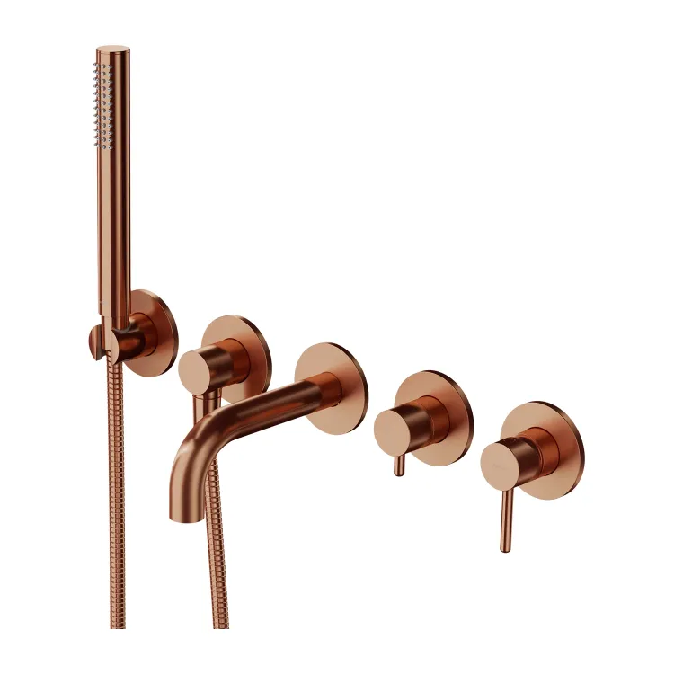 Bateria wannowa, podtynkowa 5-otworowa ze słuchawką prysznicową i krótką wylewką Omnires Y1237-1SCPB miedź szczotkowana