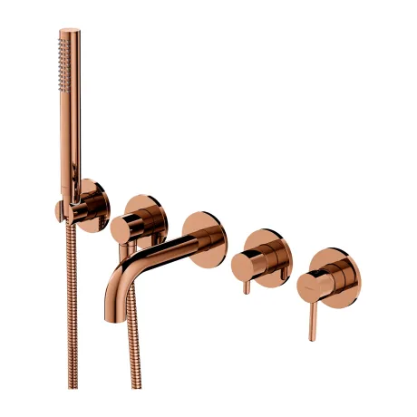 Przejdź do produktu Bateria wannowa, podtynkowa 5-otworowa ze słuchawką prysznicową i krótką wylewką Omnires Y1237-1SCP miedź połysk